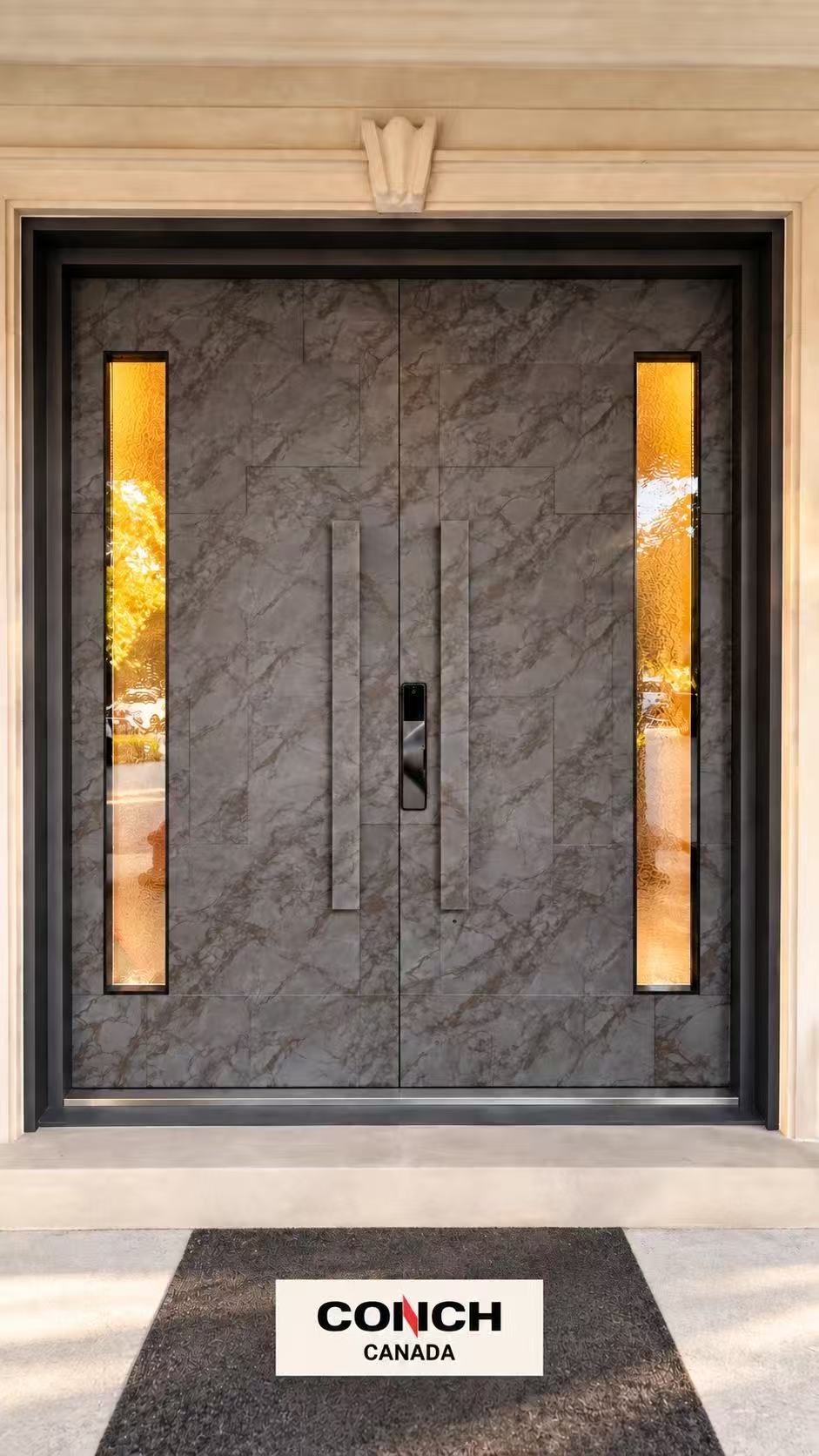 Stone finish double entrance door